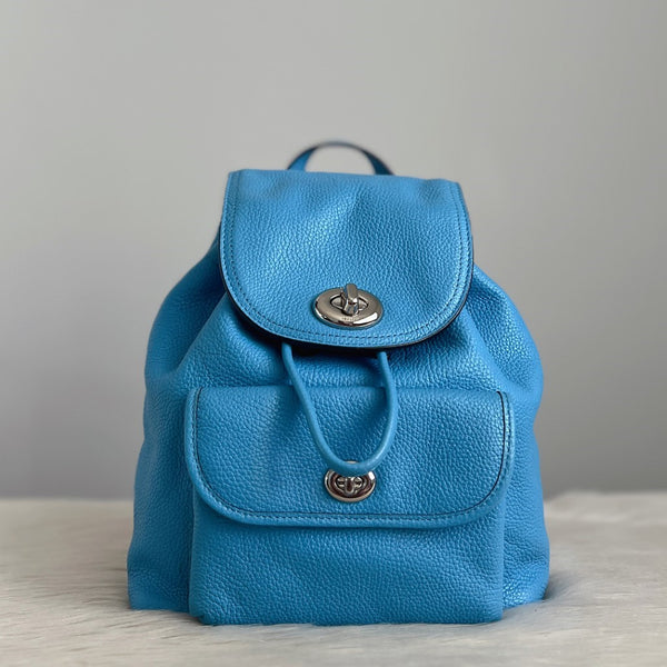 Coach Blue Leather Turn Lock Pocket Mini Backpack Excellent