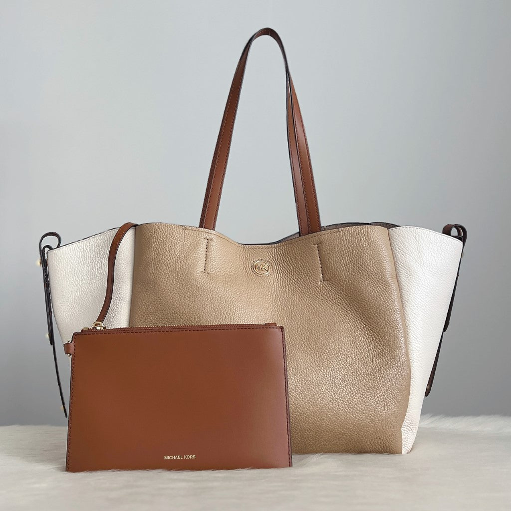 Michael Kors Tri-Tone Leather Large Shoulder Bag + Pouch Excellent