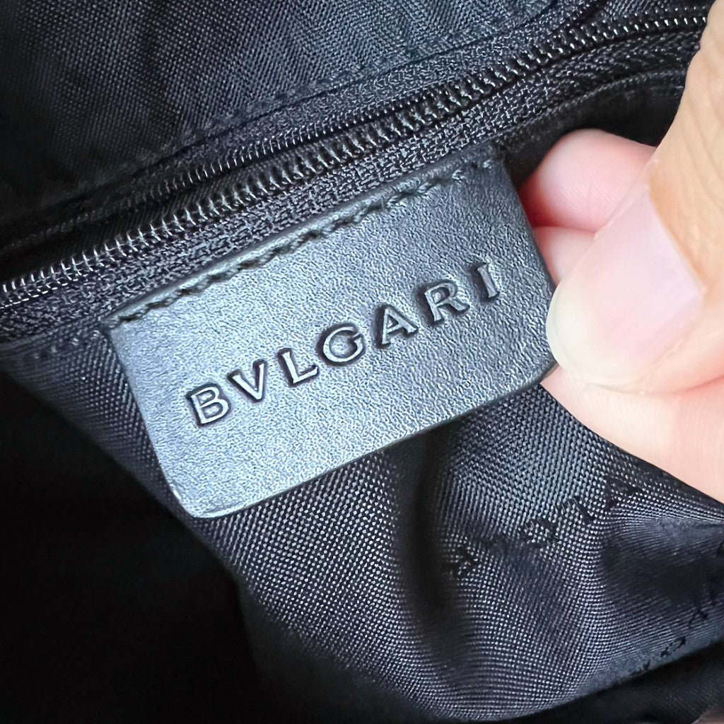 Bvlgari Black Leather Signature Logo Pattern Hobo Shoulder Bag