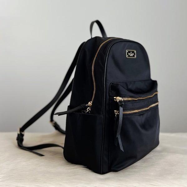 Kate Spade Black Nylon Front Zip Compartment Backpack Excellent
