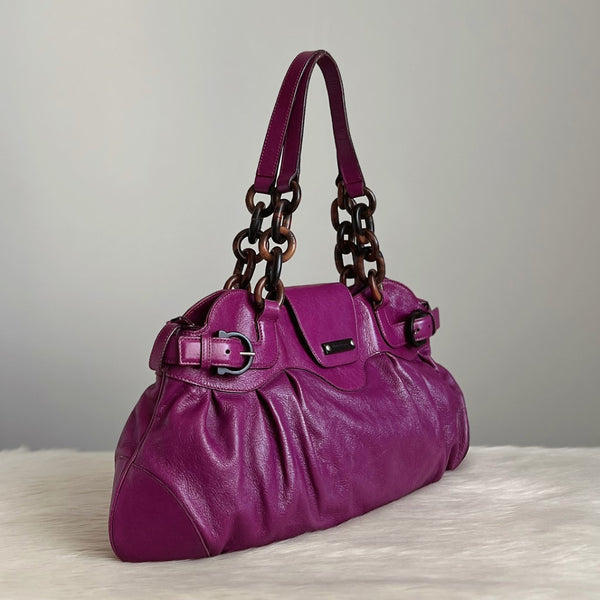Salvatore Ferragamo Purple Leather Signature Chain Detail Shoulder Bag