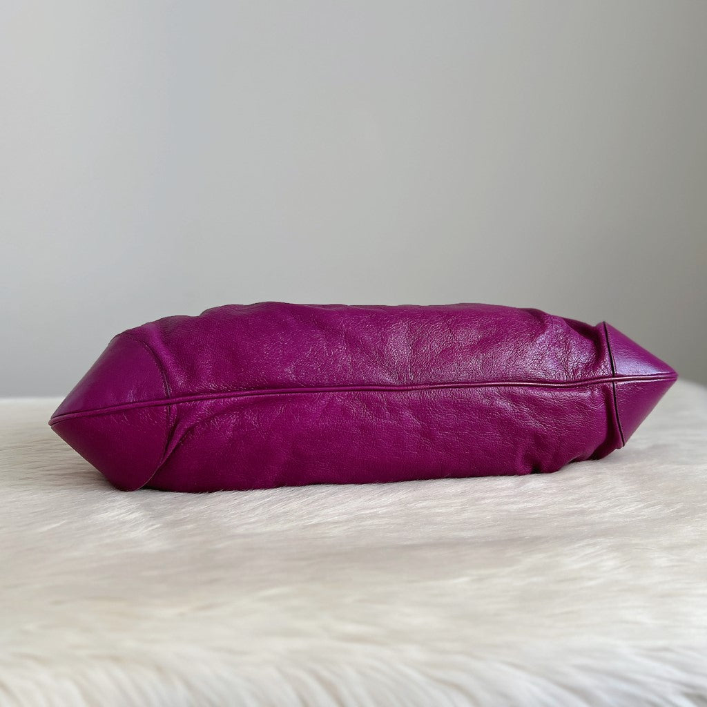 Salvatore Ferragamo Purple Leather Signature Chain Detail Shoulder Bag