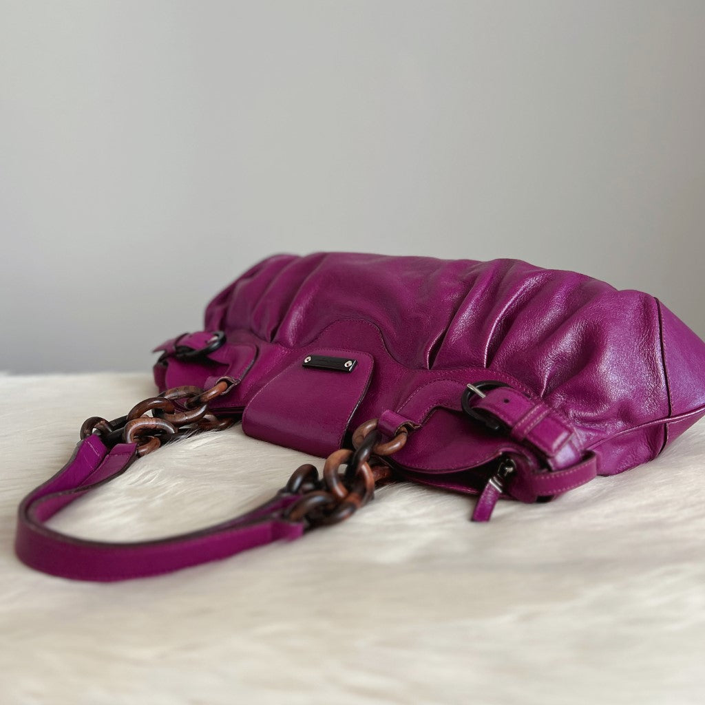 Salvatore Ferragamo Purple Leather Signature Chain Detail Shoulder Bag