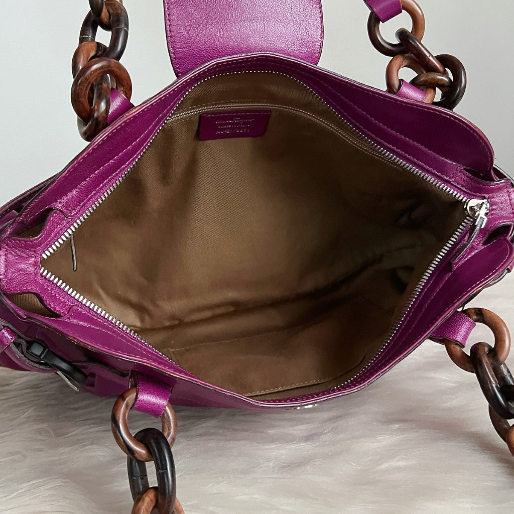 Salvatore Ferragamo Purple Leather Signature Chain Detail Shoulder Bag