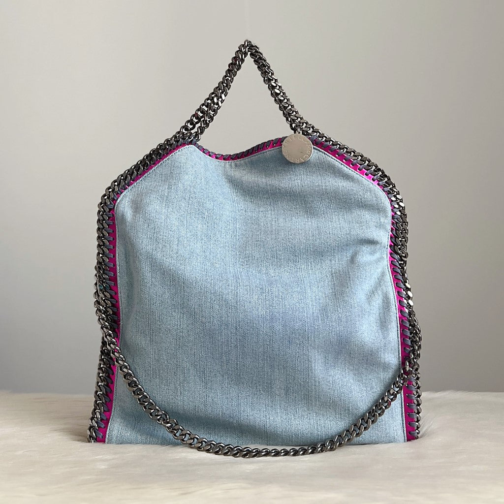 Stella McCartney Metallic Fuchsia Edge Denim Signature Falabella Shoulder Bag Excellent