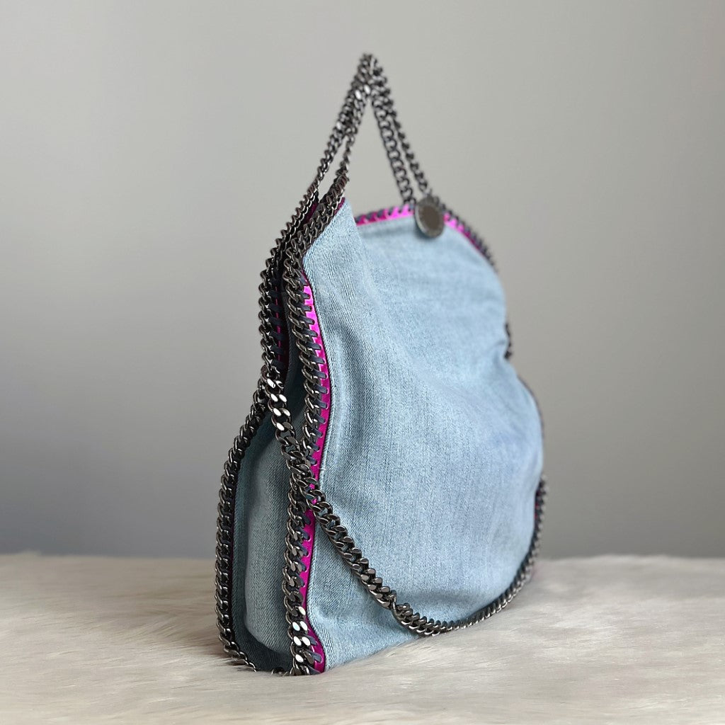 Stella McCartney Metallic Fuchsia Edge Denim Signature Falabella Shoulder Bag Excellent