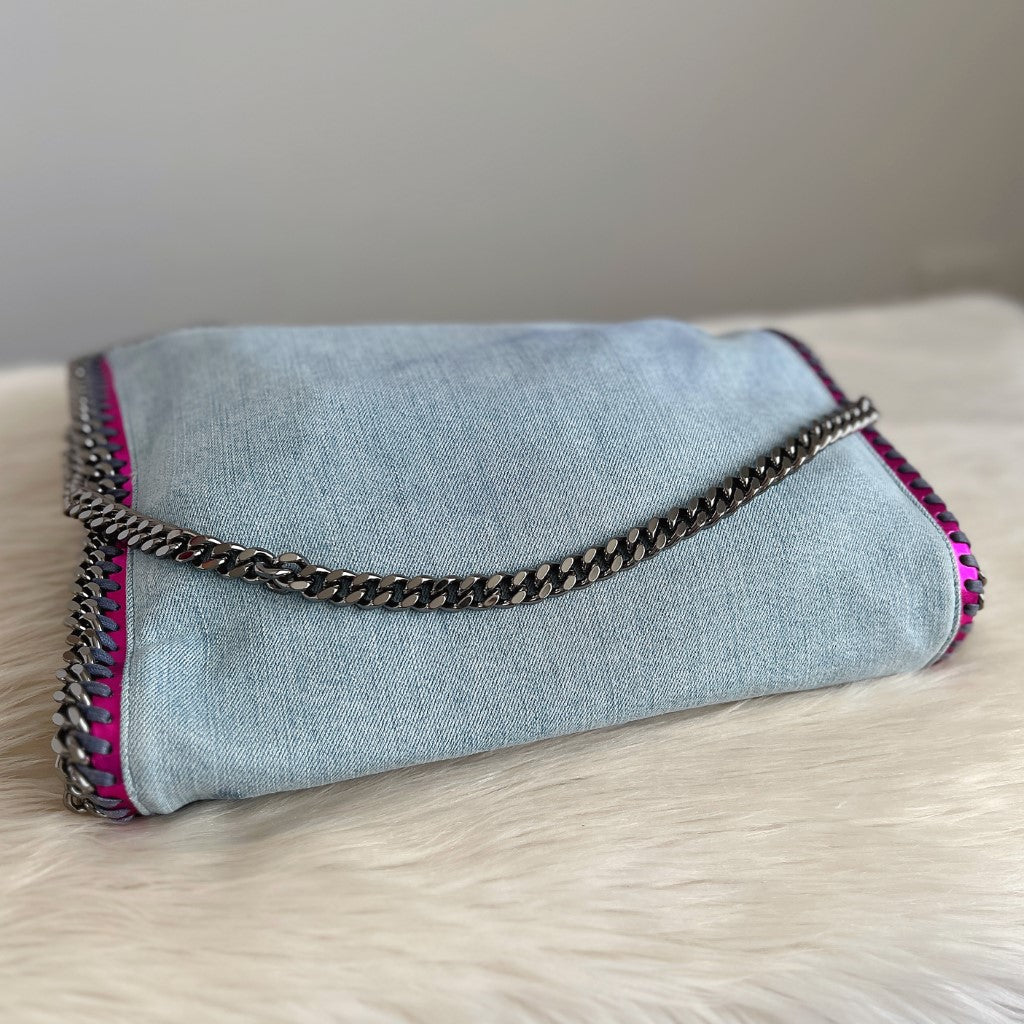 Stella McCartney Metallic Fuchsia Edge Denim Signature Falabella Shoulder Bag Excellent