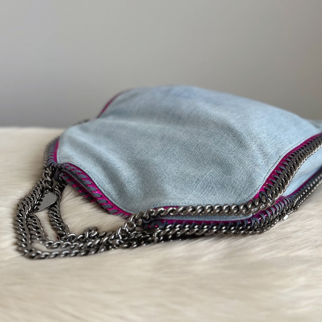 Stella McCartney Metallic Fuchsia Edge Denim Signature Falabella Shoulder Bag Excellent