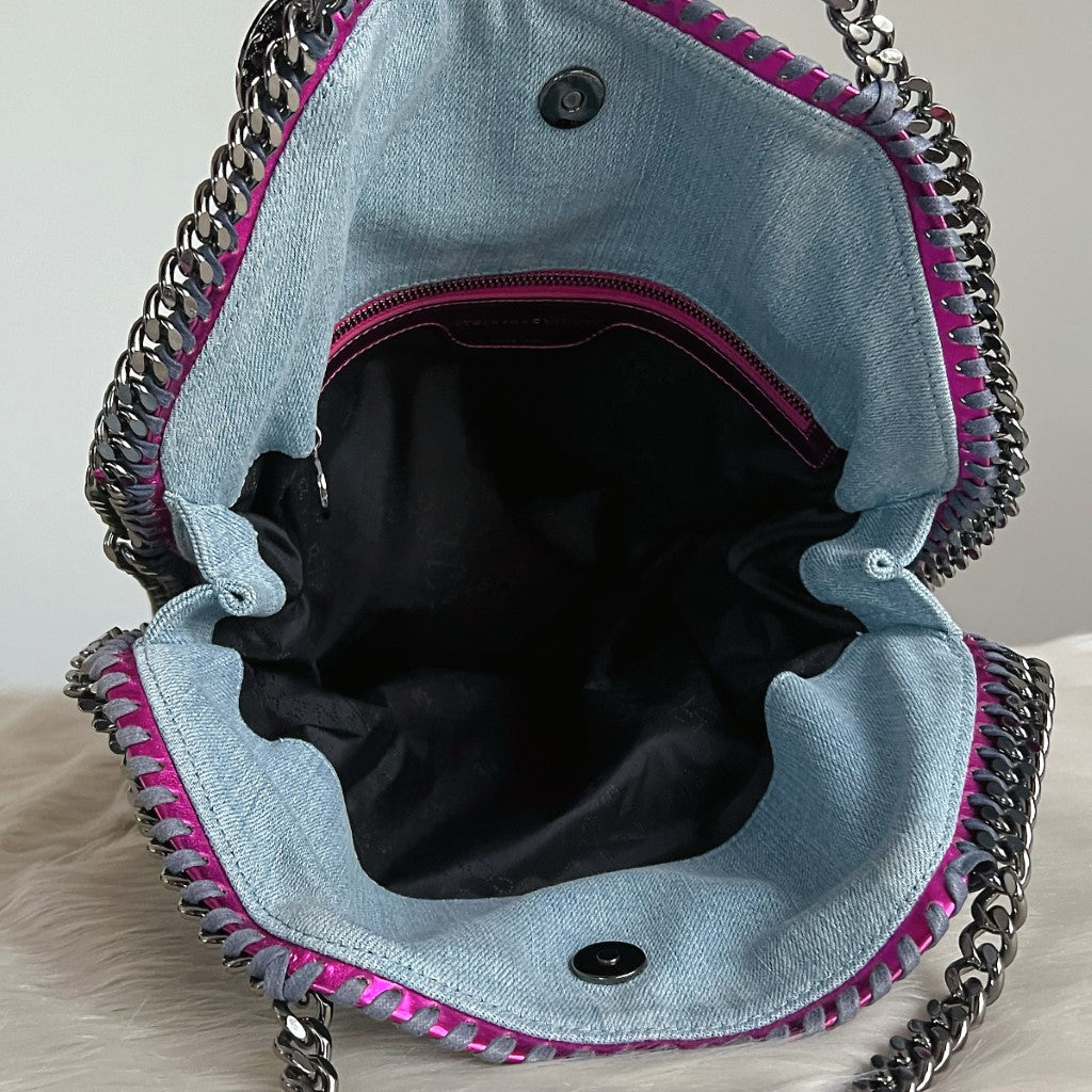 Stella McCartney Metallic Fuchsia Edge Denim Signature Falabella Shoulder Bag Excellent