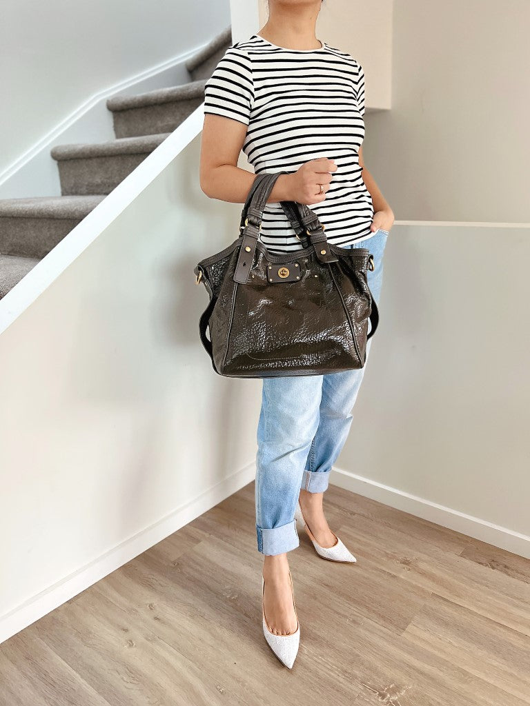 Marc Jacobs Patent Olive Leather Turn Lock Detail Shoulder Bag