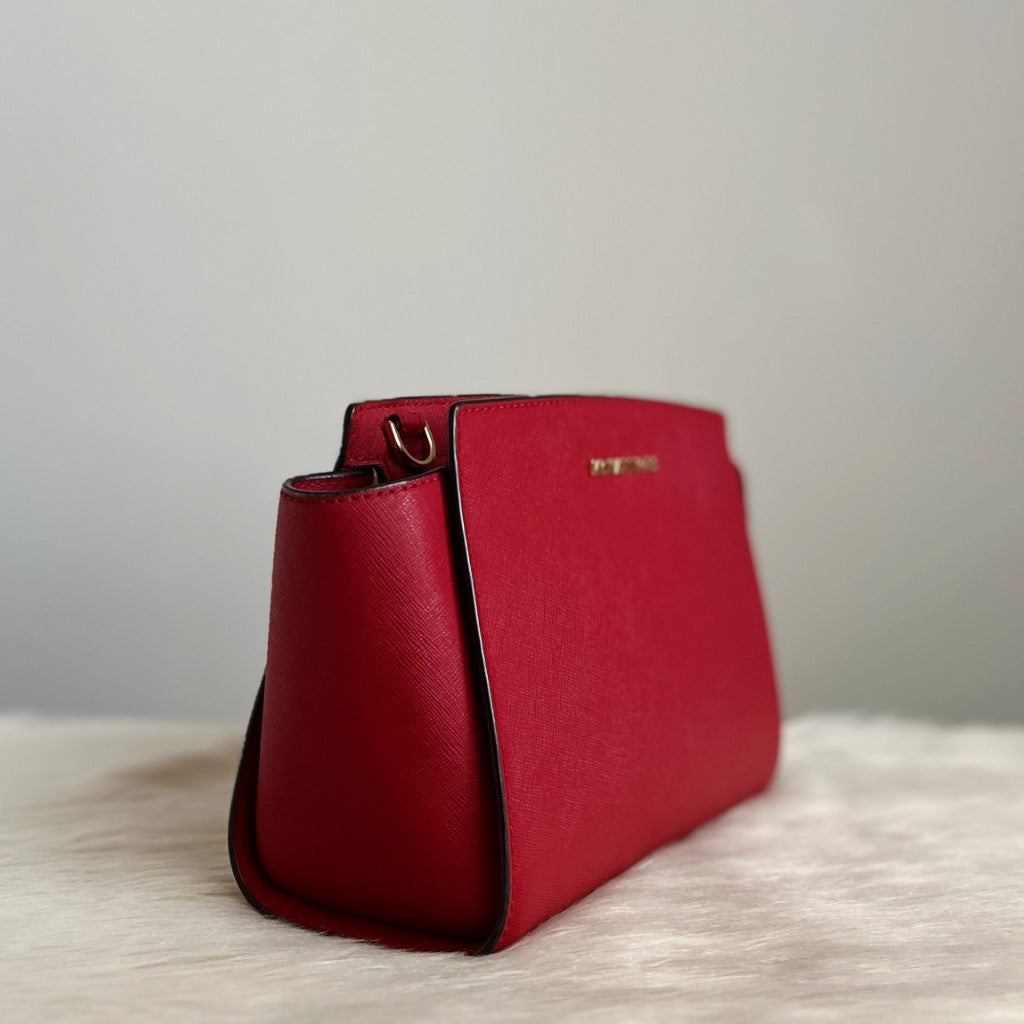 Michael Kors Red Leather Selma Crossbody Shoulder Bag Like New