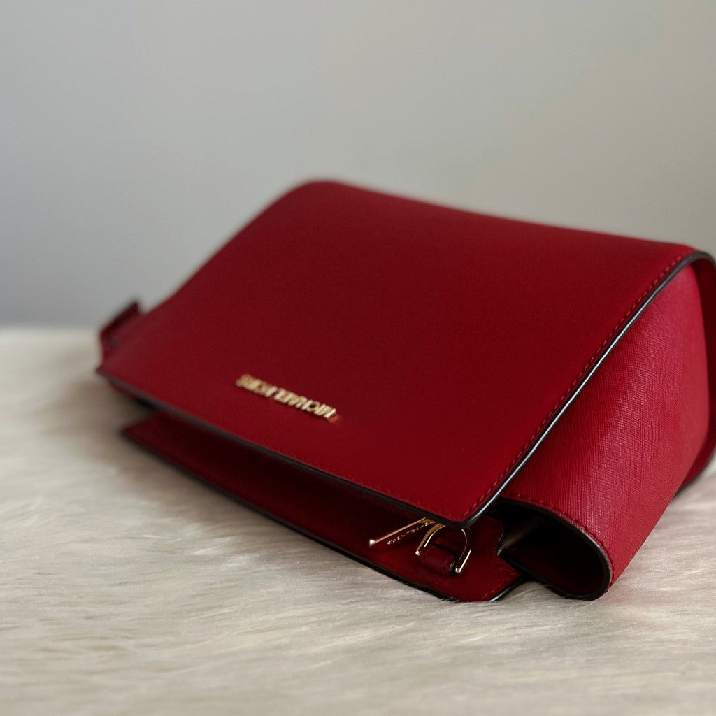 Michael Kors Red Leather Selma Crossbody Shoulder Bag Like New