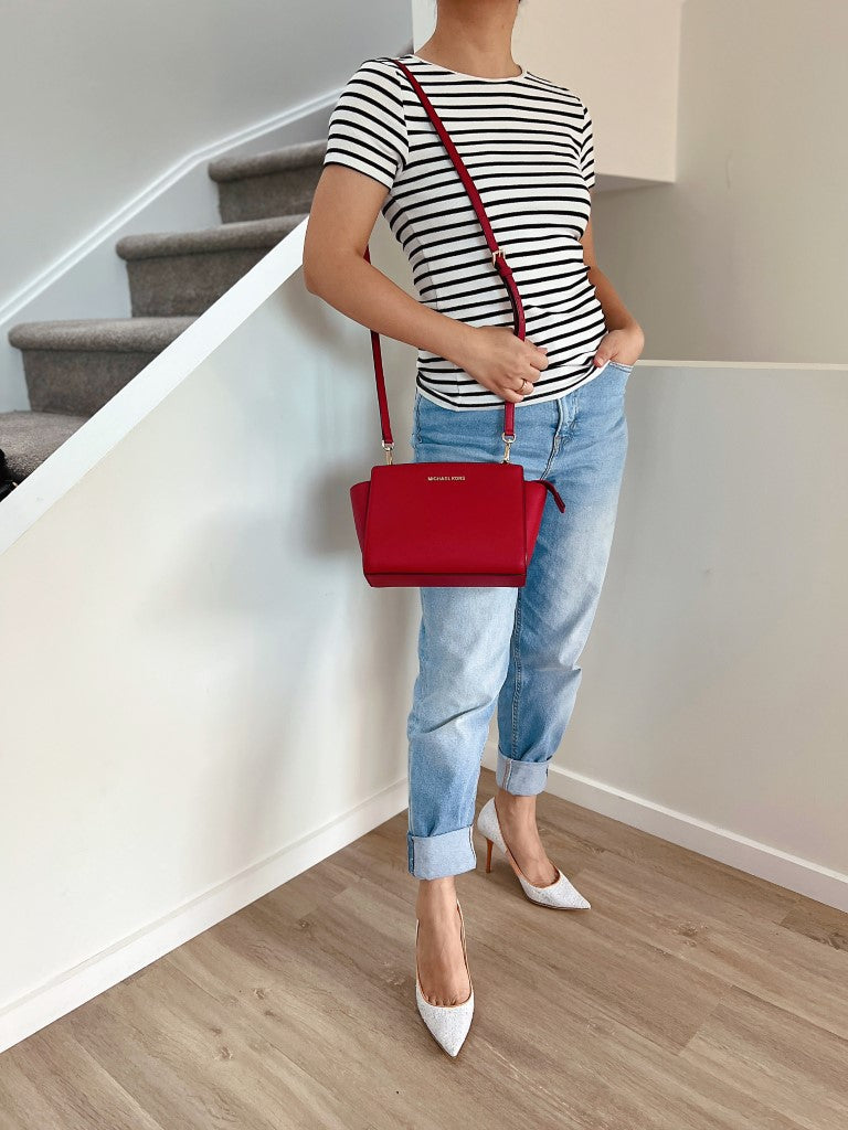 Michael Kors Red Leather Selma Crossbody Shoulder Bag Like New