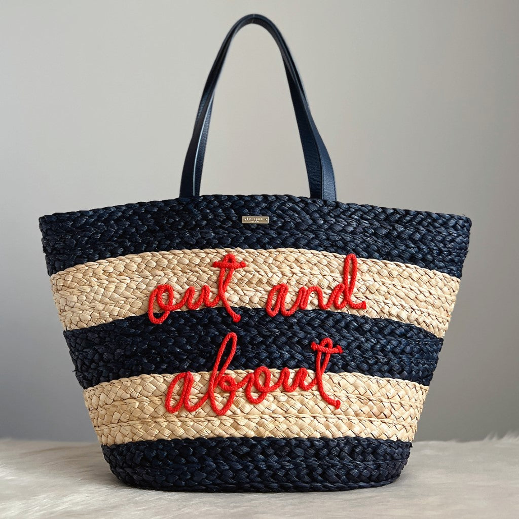 Kate Spade Straw Striped Detail Large Holiday Shoulder Bag Excellent
