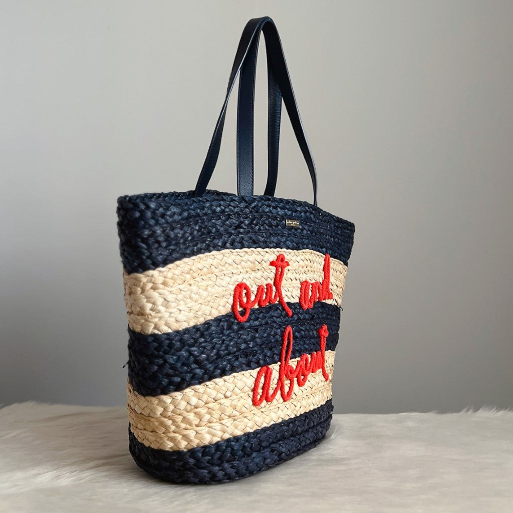 Kate Spade Straw Striped Detail Large Holiday Shoulder Bag Excellent