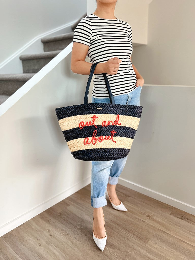 Kate Spade Straw Striped Detail Large Holiday Shoulder Bag Excellent