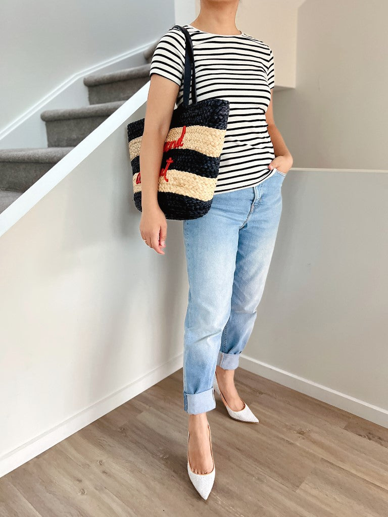 Kate Spade Straw Striped Detail Large Holiday Shoulder Bag Excellent