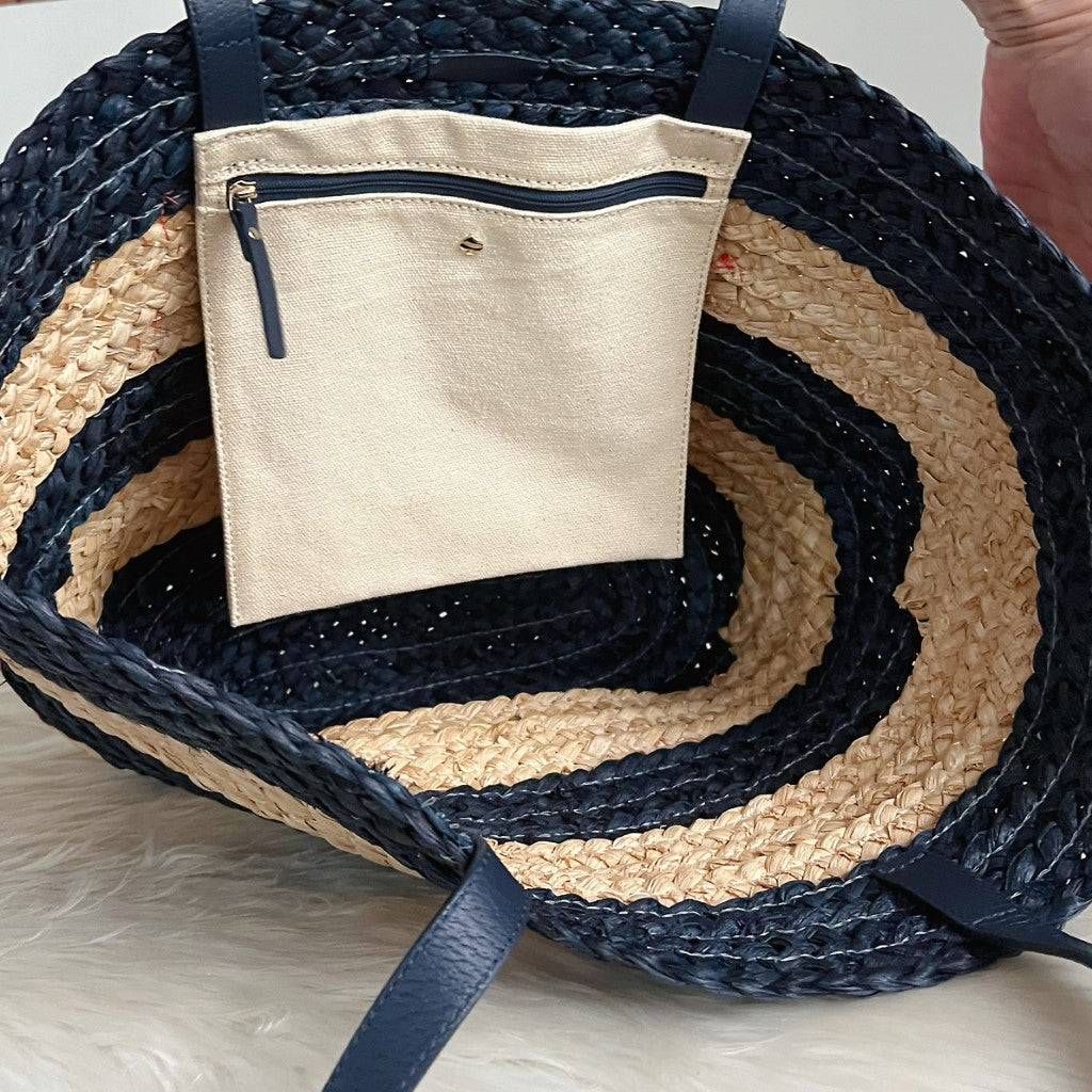 Kate Spade Straw Striped Detail Large Holiday Shoulder Bag Excellent