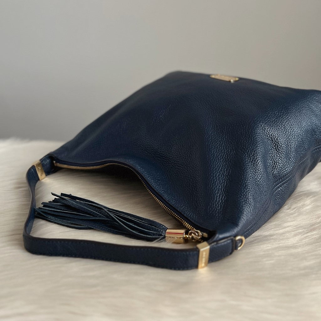 Michael Kors Navy Leather Tassel Charm Detail 2 Way Shoulder Bag Excellent