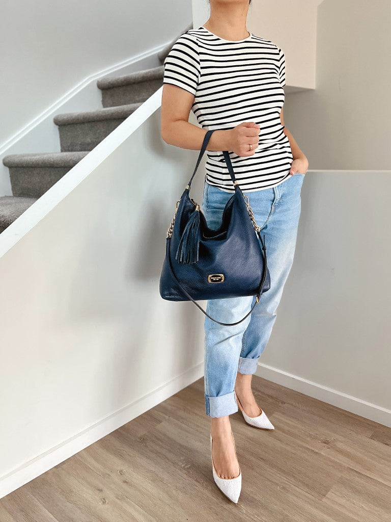 Michael Kors Navy Leather Tassel Charm Detail 2 Way Shoulder Bag Excellent