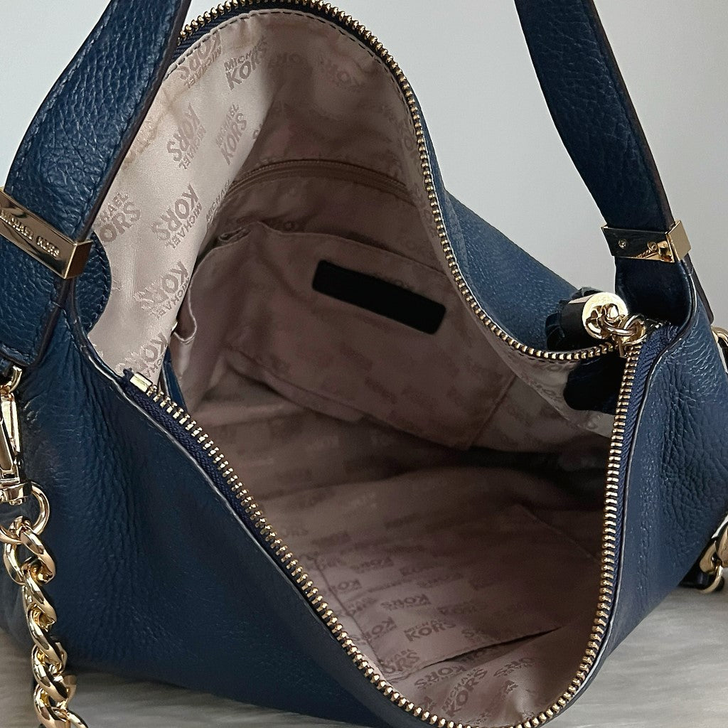 Michael Kors Navy Leather Tassel Charm Detail 2 Way Shoulder Bag Excellent
