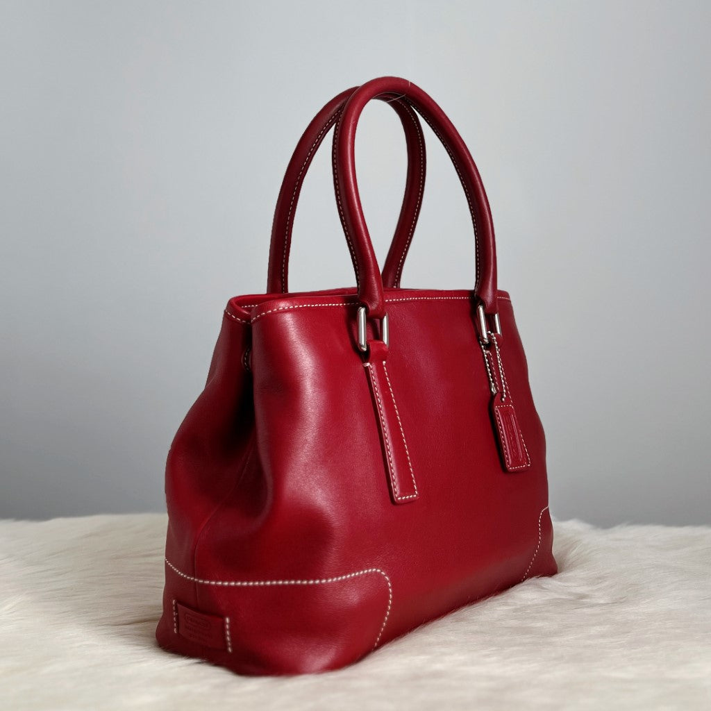 Coach Maroon Leather Classic Charm Detail Shoulder Bag