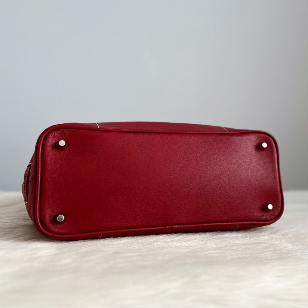 Coach Maroon Leather Classic Charm Detail Shoulder Bag