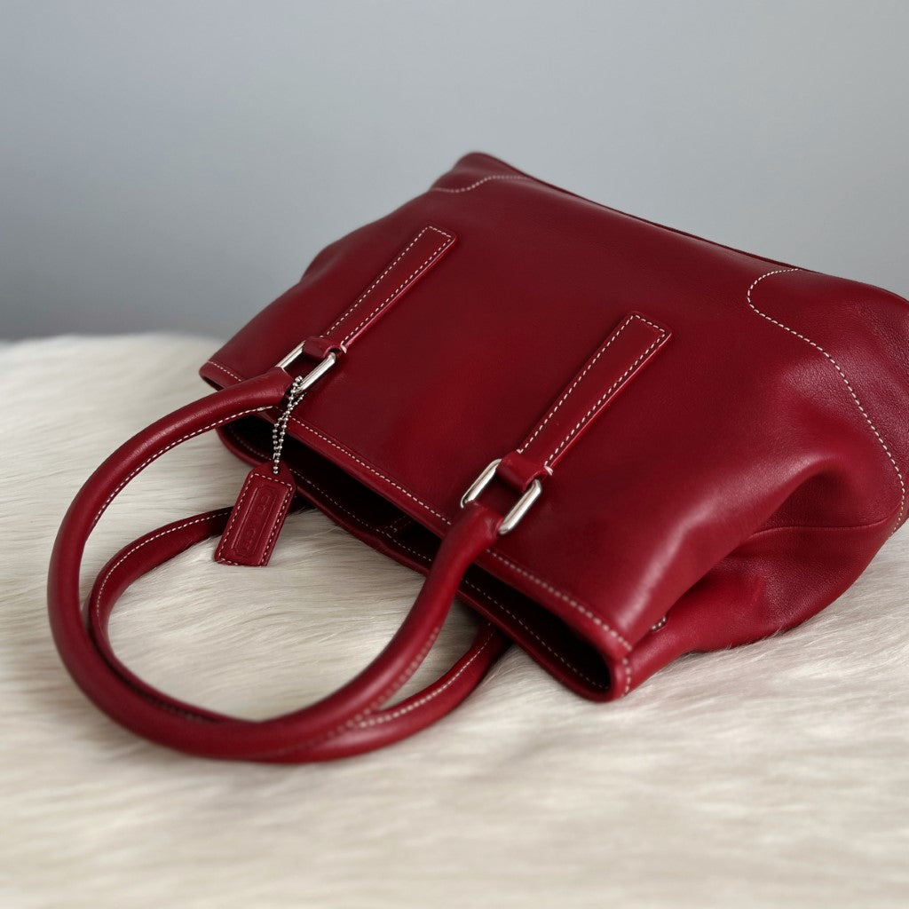 Coach Maroon Leather Classic Charm Detail Shoulder Bag