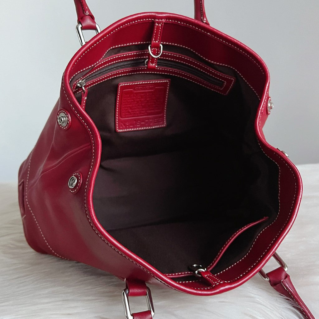 Coach Maroon Leather Classic Charm Detail Shoulder Bag