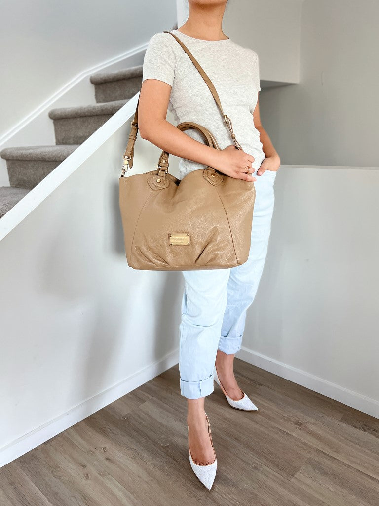 Marc Jacobs Mocha Leather Front Logo Large 2 Way Shoulder Bag