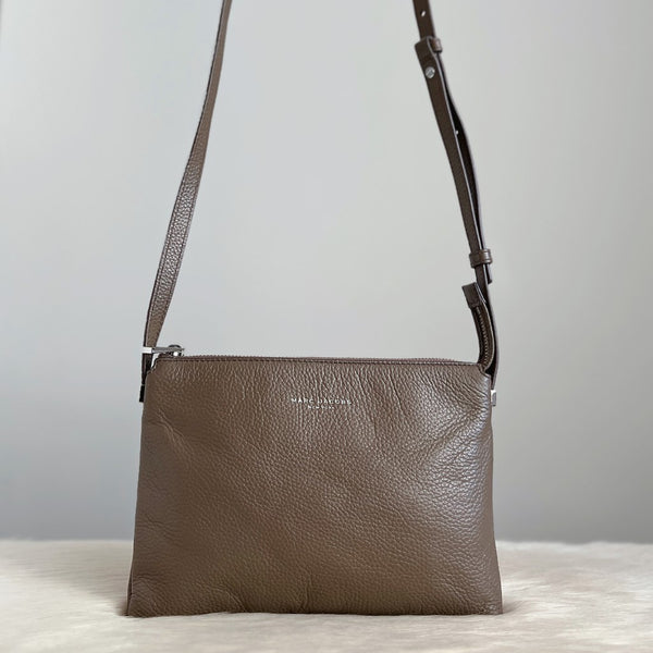 Marc Jacobs Taupe Leather Double Compartment Crossbody Shoulder Bag