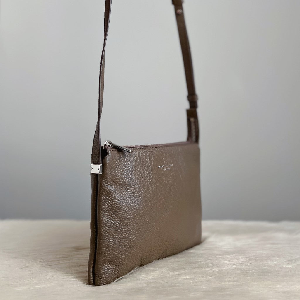 Marc Jacobs Taupe Leather Double Compartment Crossbody Shoulder Bag