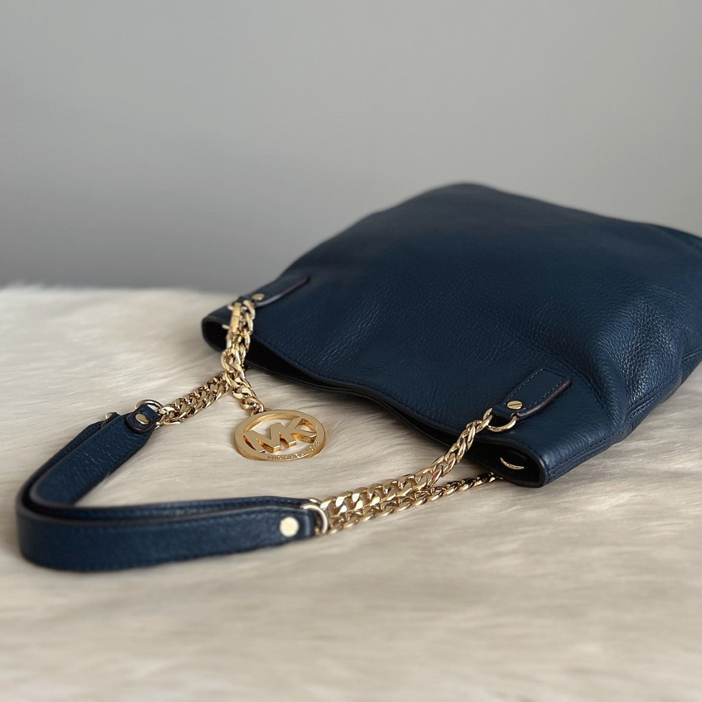 Michael Kors Navy Leather Tassel Charm Detail 2 Way Shoulder Bag Excellent