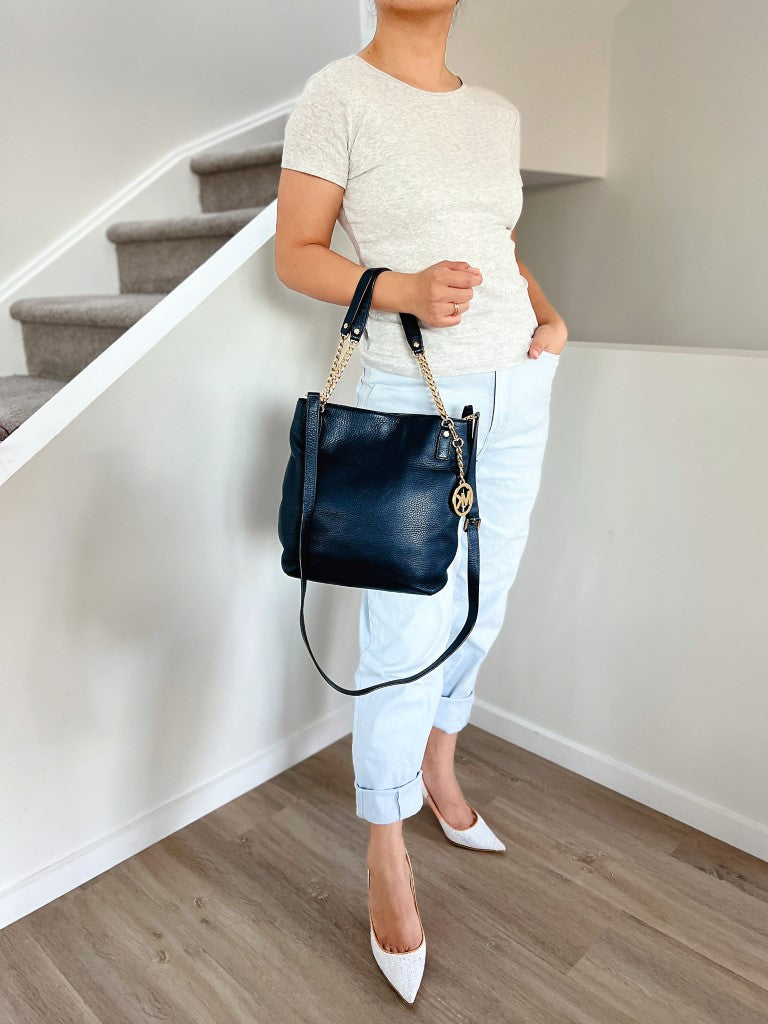 Michael Kors Navy Leather Tassel Charm Detail 2 Way Shoulder Bag Excellent