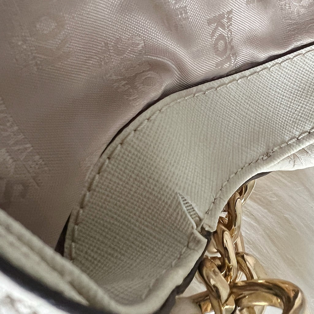 Michael Kors White Leather Tassel Charm Detail Crossbody Shoulder Bag