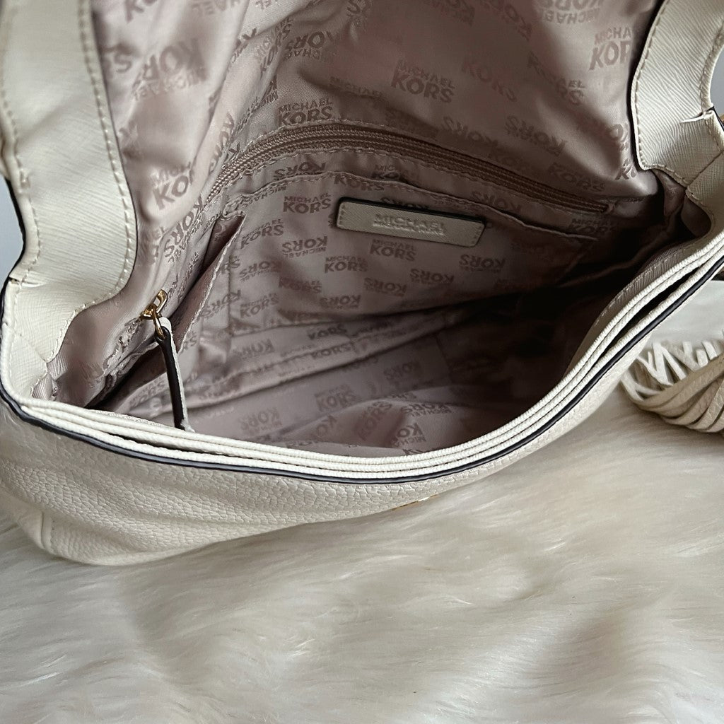 Michael Kors White Leather Tassel Charm Detail Crossbody Shoulder Bag