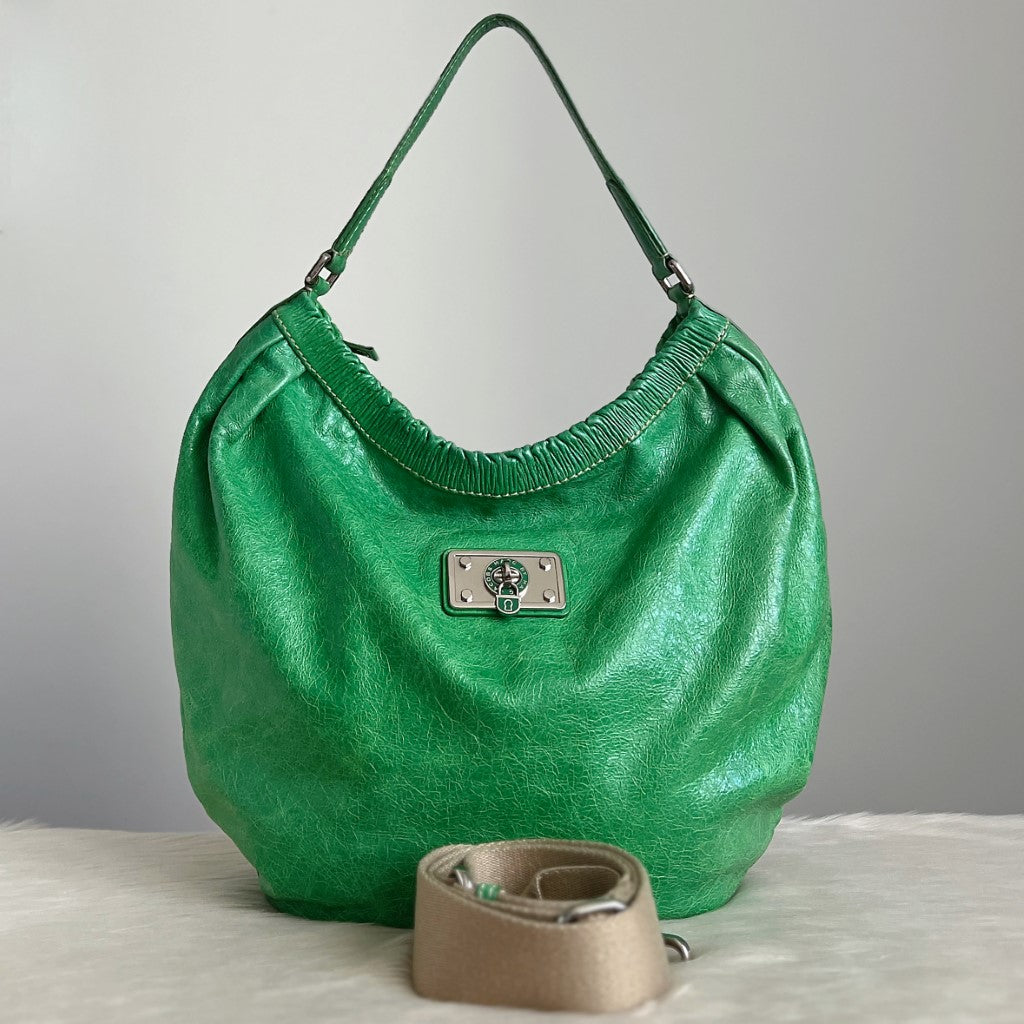 Marc Jacobs Lime Green Leather Turn Lock Large 2 Way Shoulder Bag