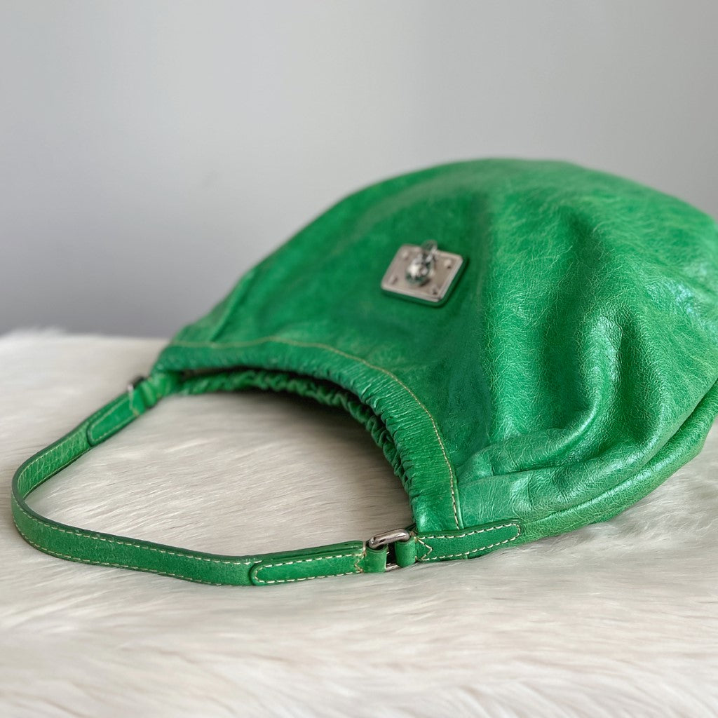 Marc Jacobs Lime Green Leather Turn Lock Large 2 Way Shoulder Bag
