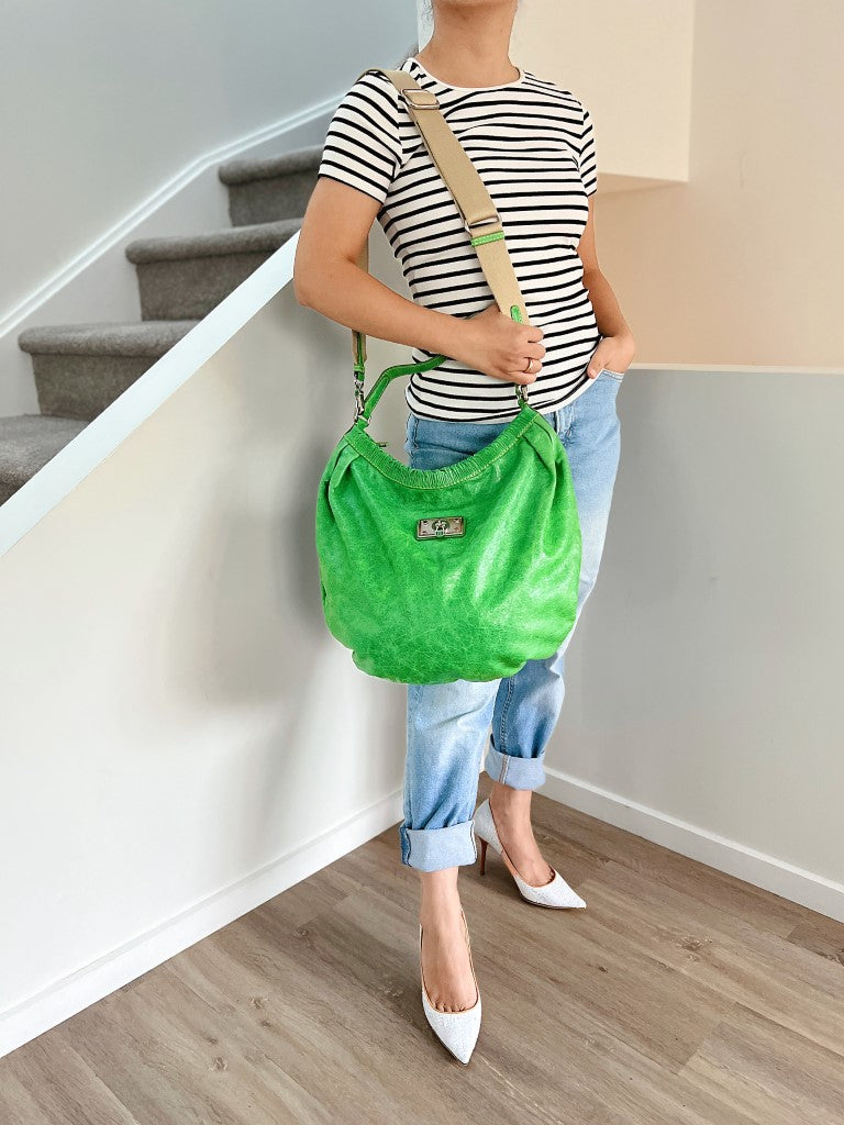 Marc Jacobs Lime Green Leather Turn Lock Large 2 Way Shoulder Bag