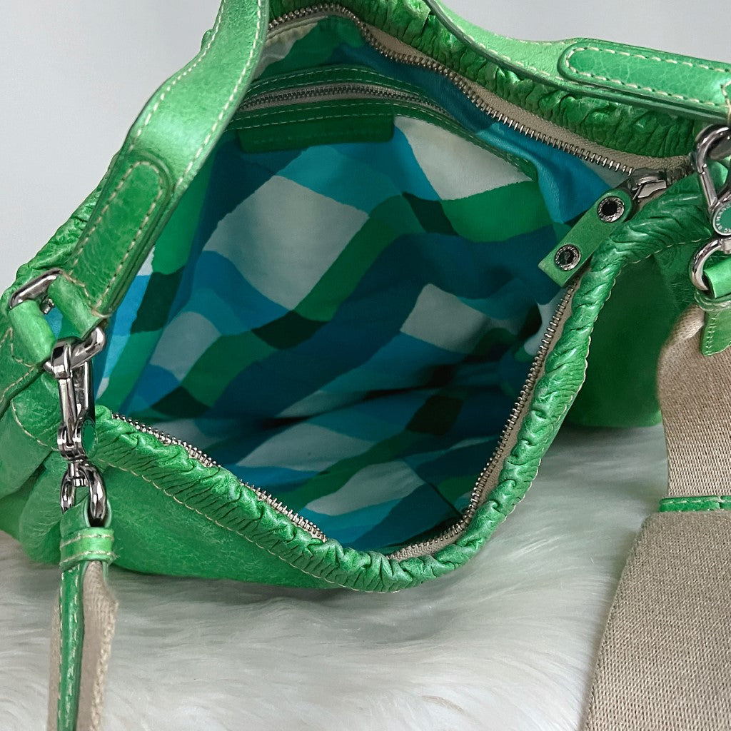 Marc Jacobs Lime Green Leather Turn Lock Large 2 Way Shoulder Bag