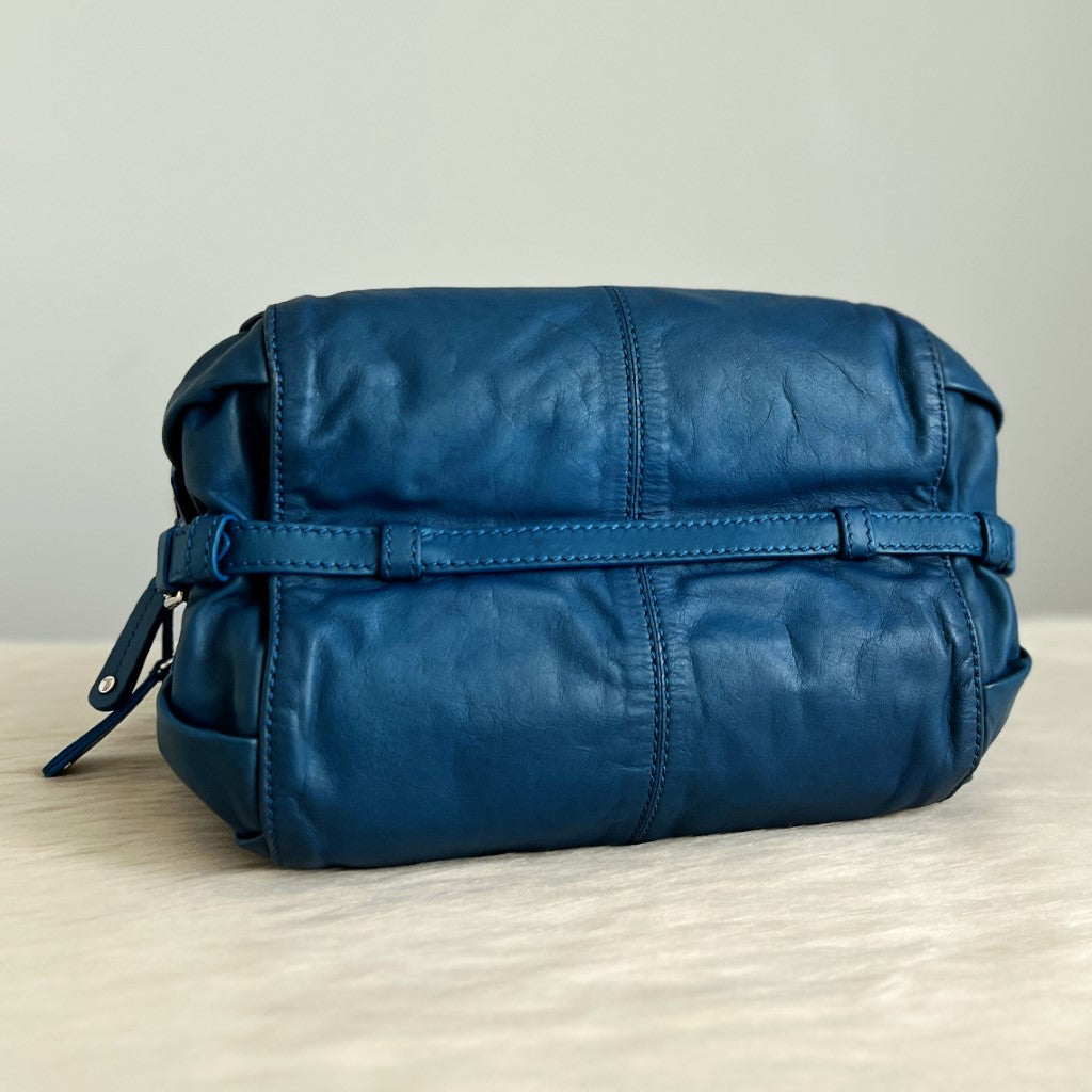 Tod's Blue Leather Double Compartment 2 Way Bag Excellent