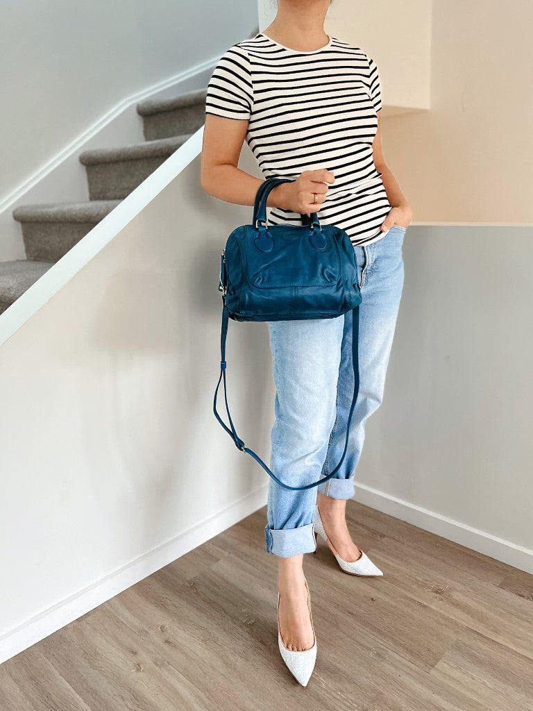 Tod's Blue Leather Double Compartment 2 Way Bag Excellent
