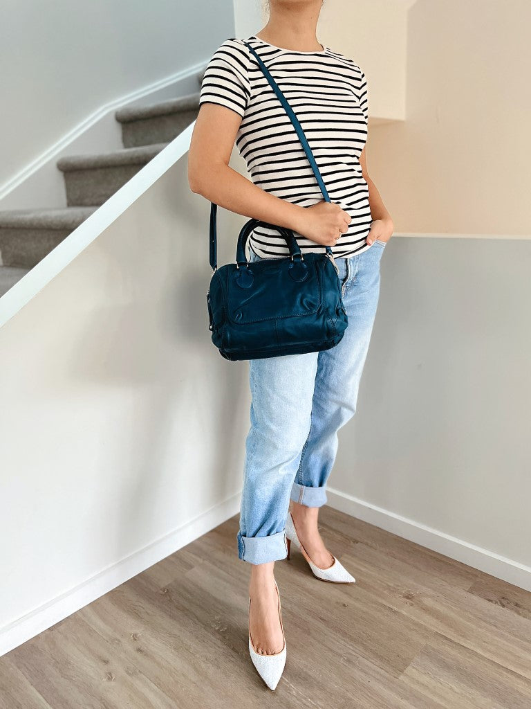 Tod's Blue Leather Double Compartment 2 Way Bag Excellent