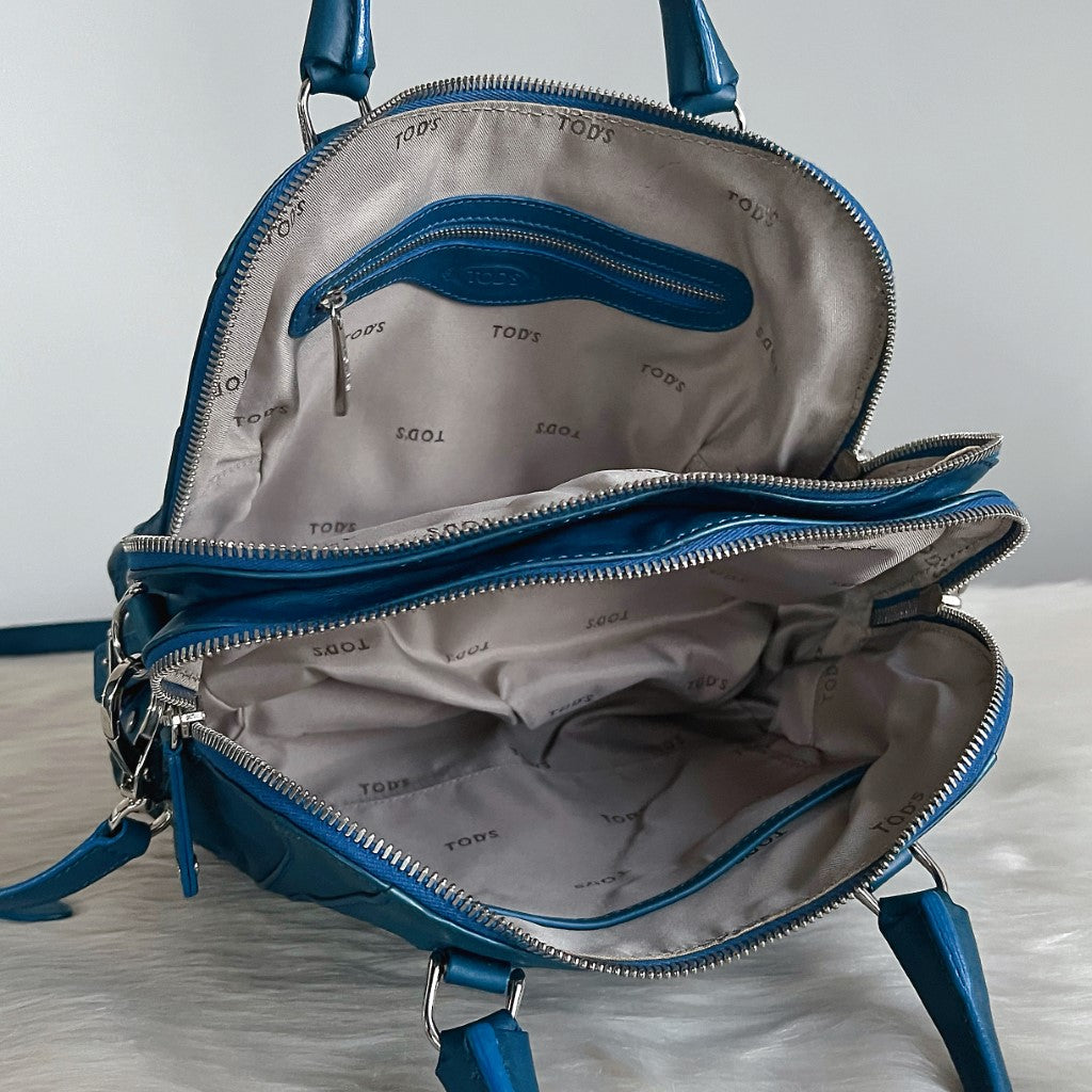 Tod's Blue Leather Double Compartment 2 Way Bag Excellent