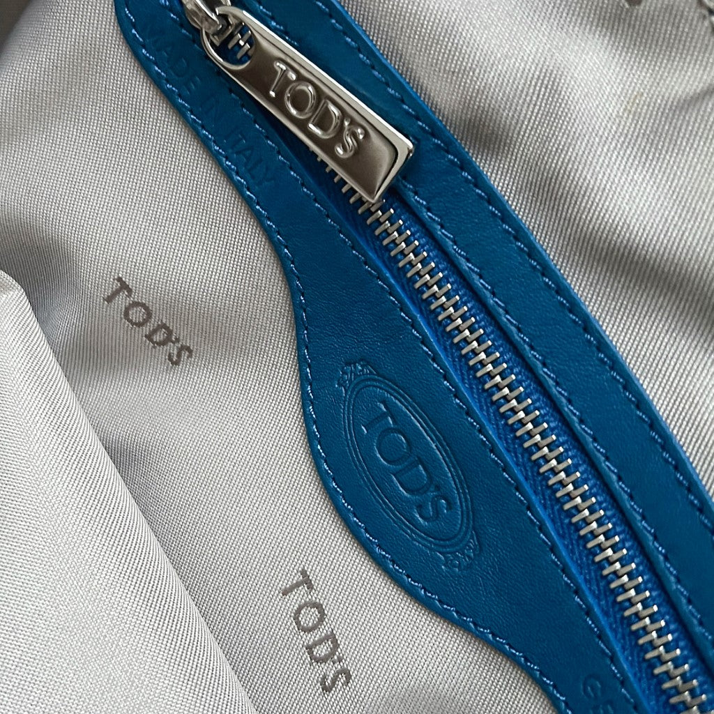 Tod's Blue Leather Double Compartment 2 Way Bag Excellent