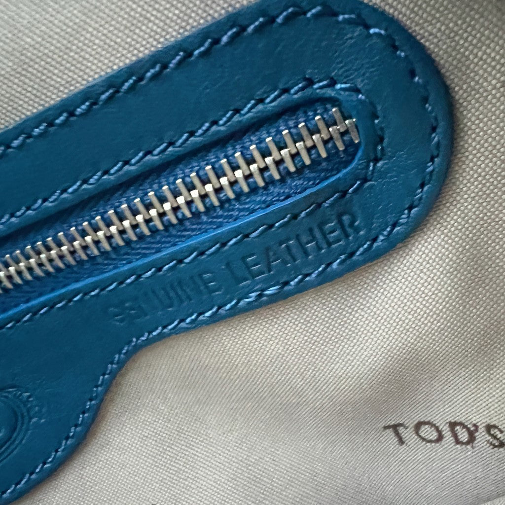 Tod's Blue Leather Double Compartment 2 Way Bag Excellent