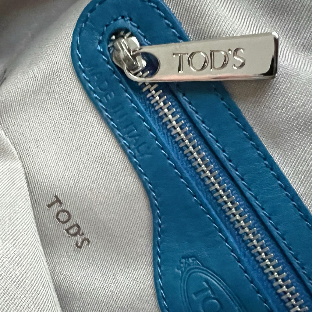Tod's Blue Leather Double Compartment 2 Way Bag Excellent