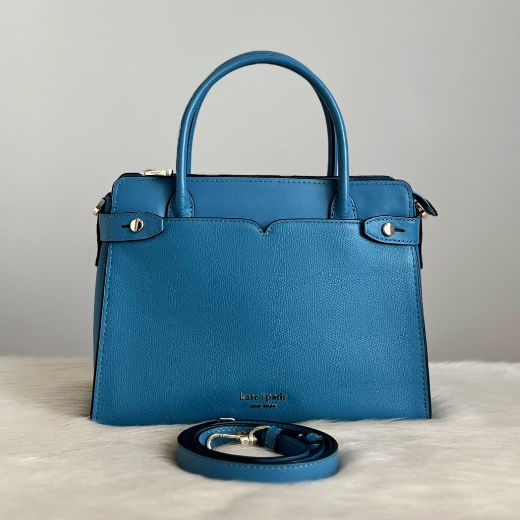 Kate Spade Blue Leather Front Logo Career 2 Way Shoulder Bag Like New