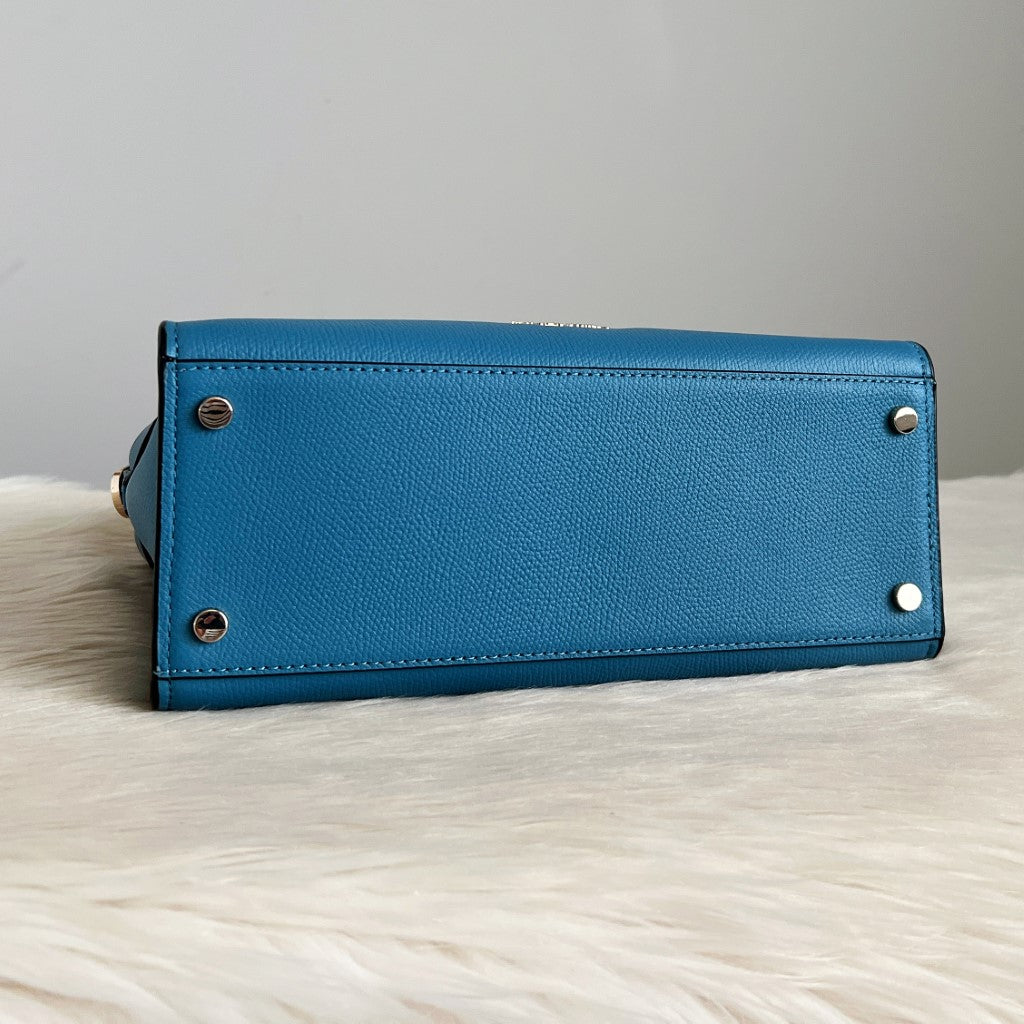 Kate Spade Blue Leather Front Logo Career 2 Way Shoulder Bag Like New
