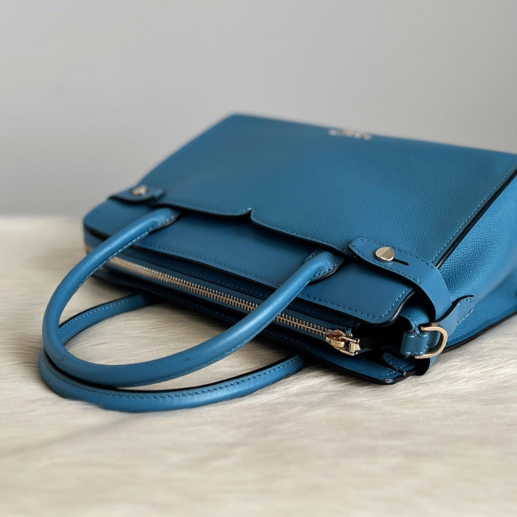 Kate Spade Blue Leather Front Logo Career 2 Way Shoulder Bag Like New